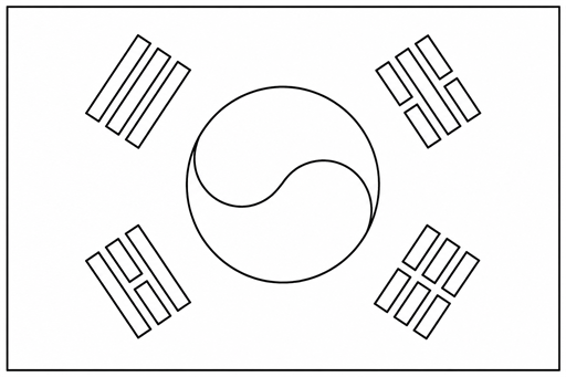 South Korea flag coloring page outline